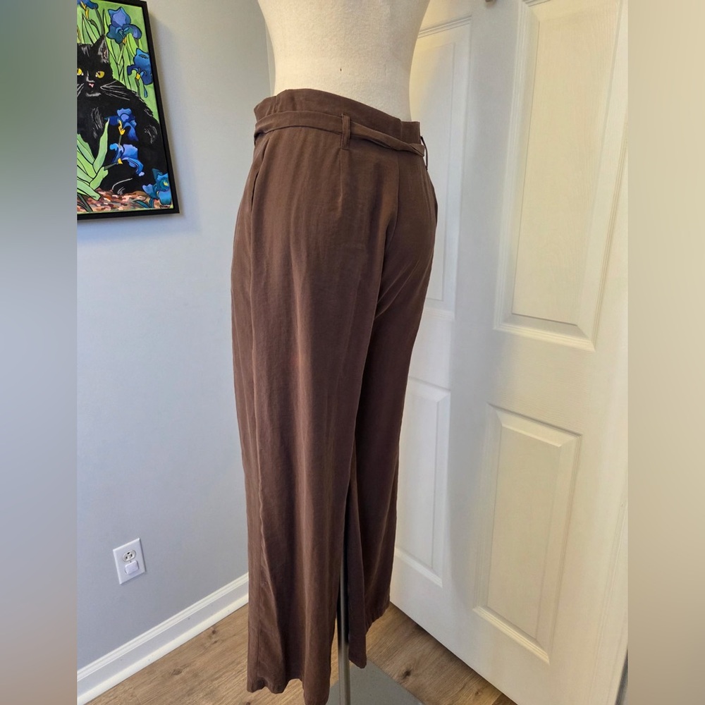 Anthropologie Mauve-Brown High-Waist Wide-Leg Trousers with Tie - Picture 2 of 4